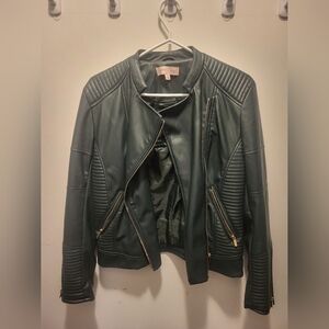Dark Green Faux Leather Jacket
